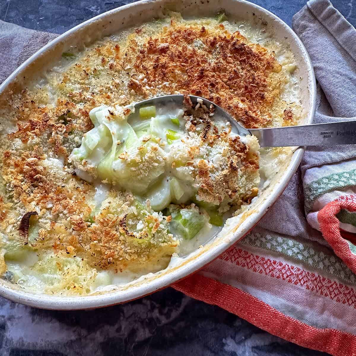 Blue Cheese Leek Gratin