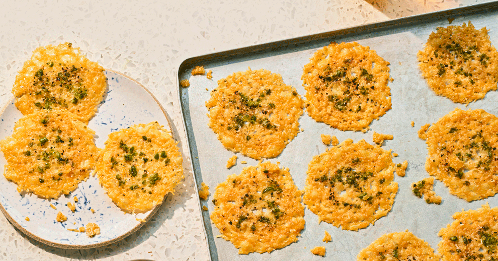 Parmesan and green olive crisps