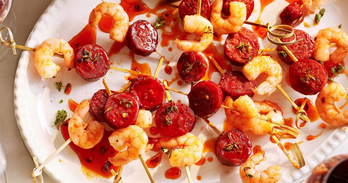 Prawn and chorizo skewers
